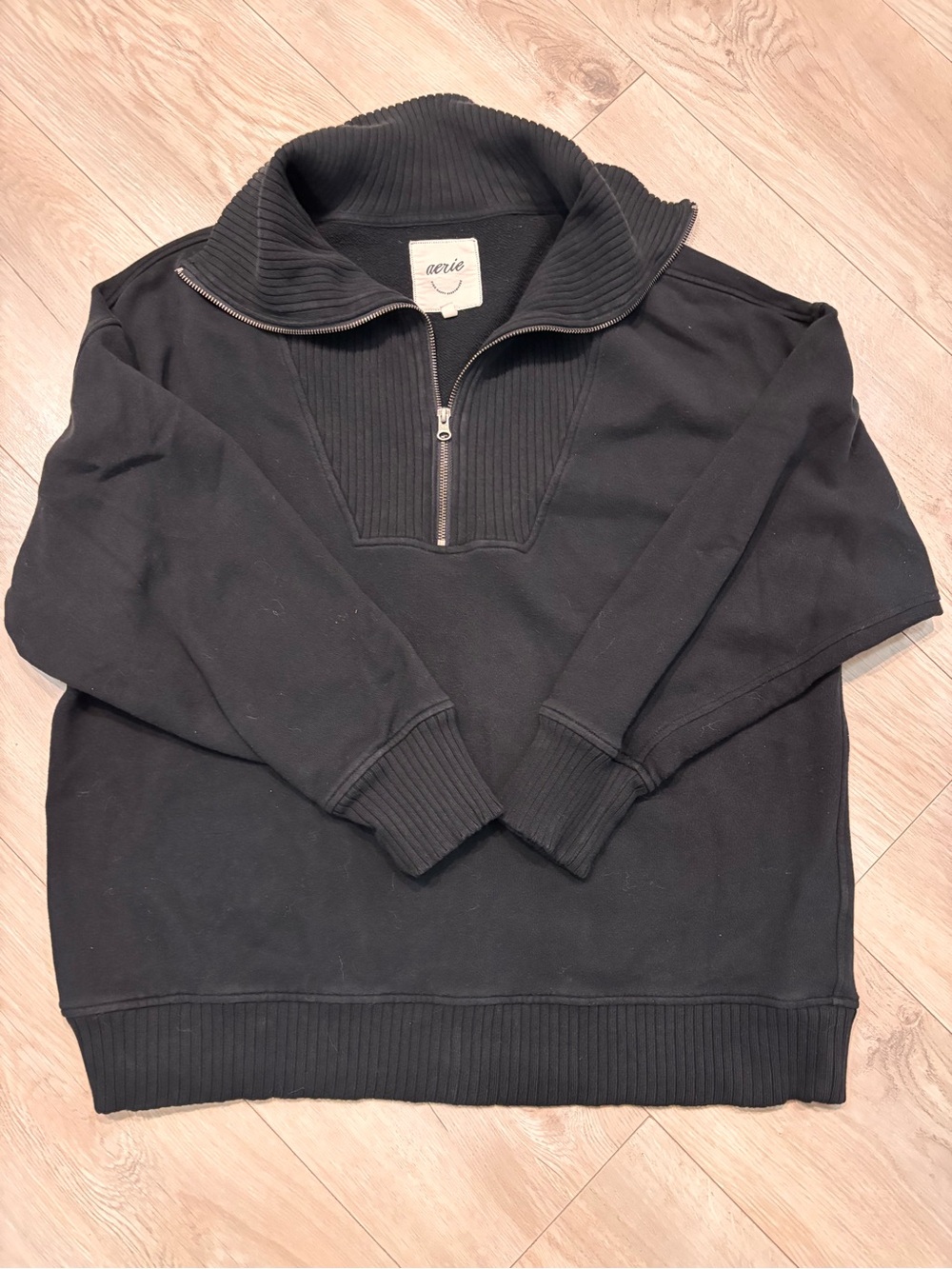 aerie Black Women's Half-Zip Ribbed Collar Sweater